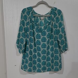 Merona Womens Teal Boho Peasant Blouse Size XL.